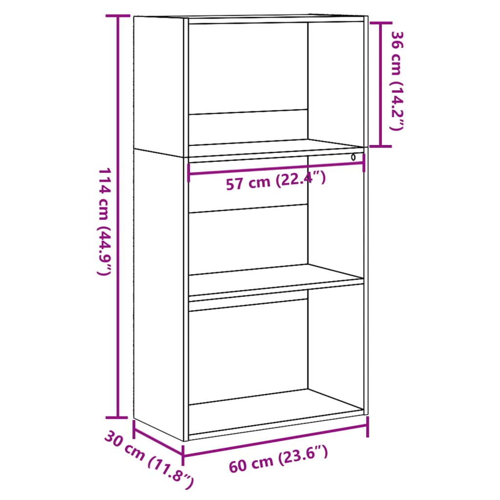 Bücherregal Weiß 60x30x114 cm Holzwerkstoff