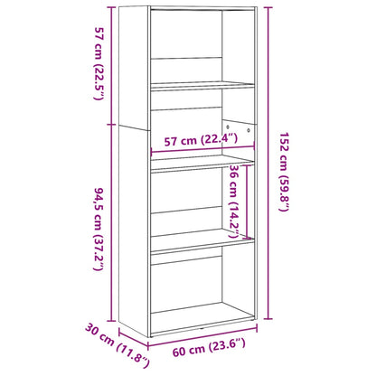 Bücherregal Weiß 60x30x152 cm Holzwerkstoff