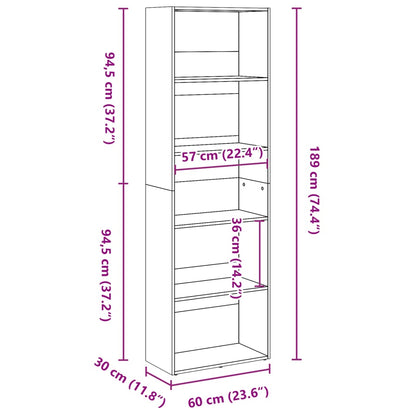 Bücherregal Schwarz 60x30x189 cm Holzwerkstoff