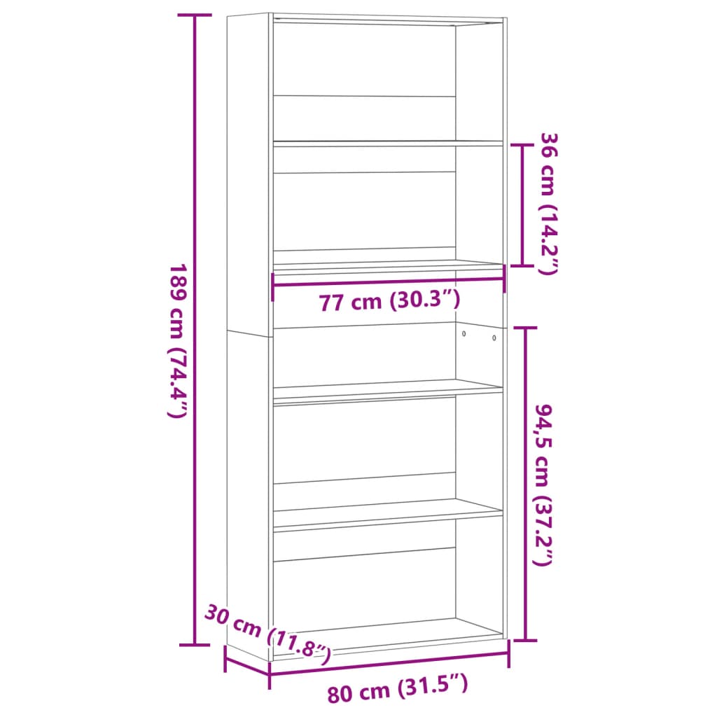 Bücherregal Schwarz 80x30x189 cm Holzwerkstoff