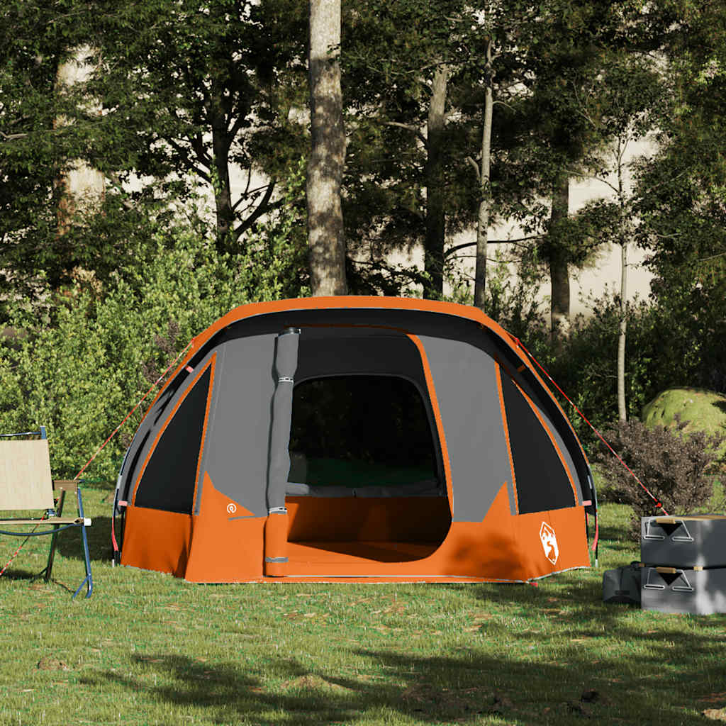 Campingzelt 4 Personen Grau und Orange Wasserdicht