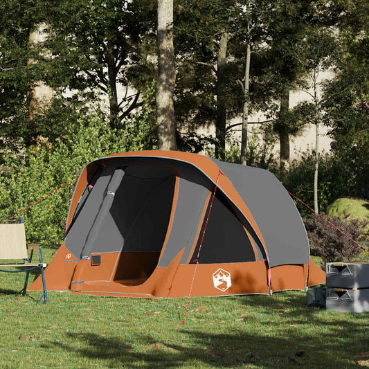 Campingzelt 4 Personen Grau und Orange Wasserdicht