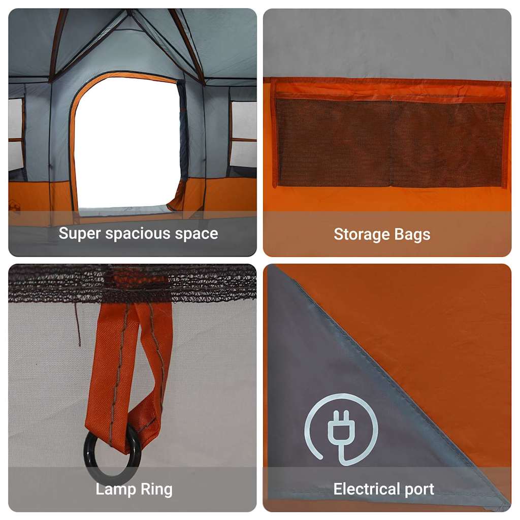 Tende con tetto, grigio e arancione, 622 x 295 x 238 cm, poliestere