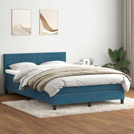 Boxspringbett mit Matratze Dunkelblau 140x210 cm Samt