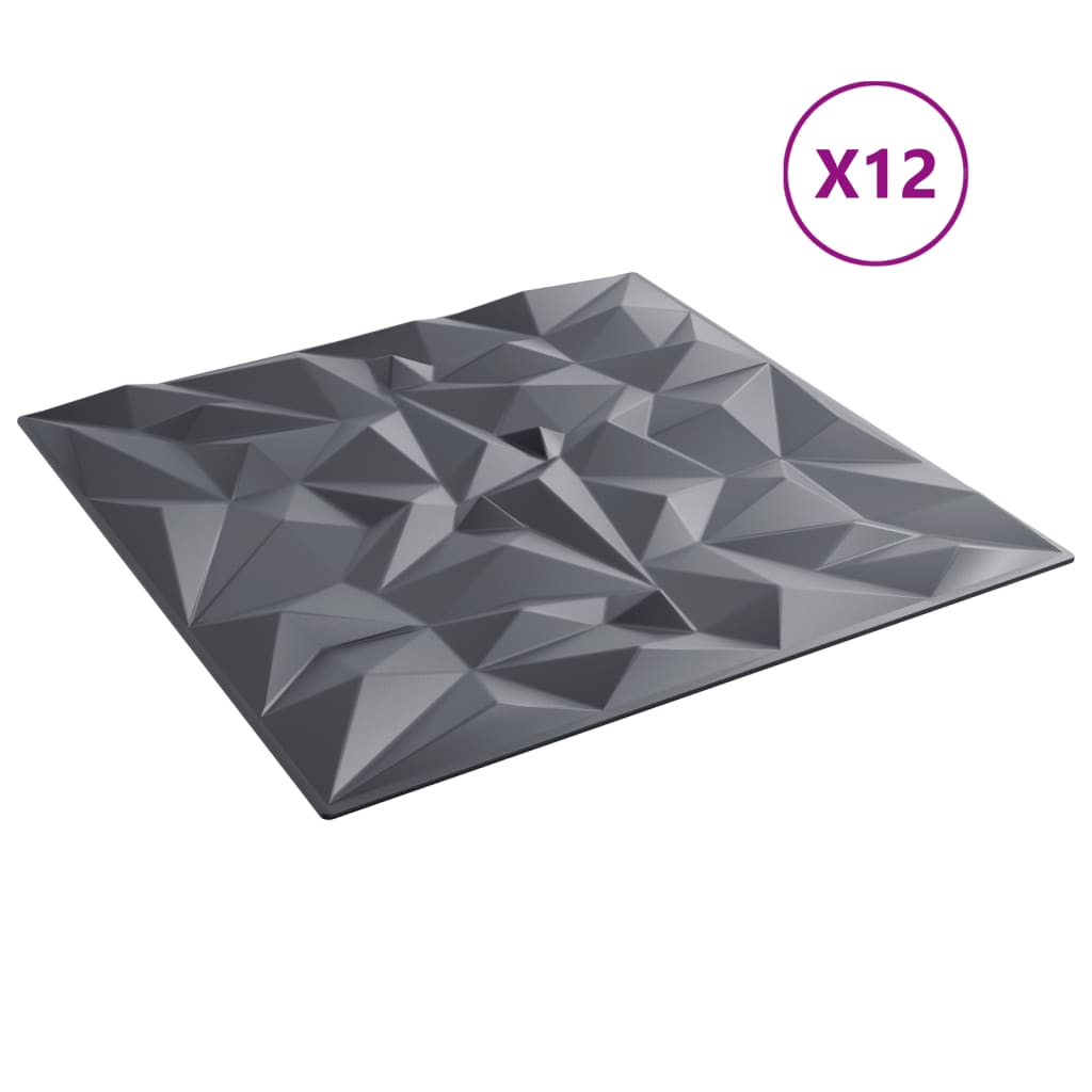 Wandpaneele 12 Stk. Grau 50x50 cm XPS 3 m² Amethyst