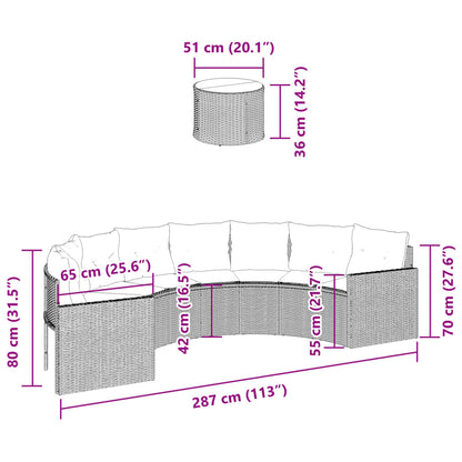 Gartensofa mit Tisch und Kissen Halbrund Grau Poly Rattan