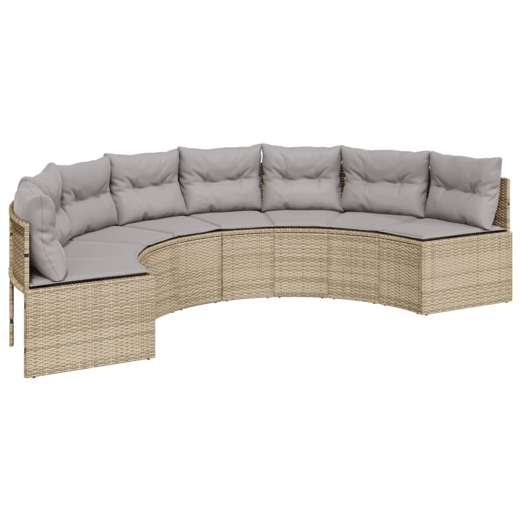 Gartensofa mit Tisch und Kissen Halbrund Beige Poly-Rattan