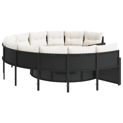 Gartensofa mit Kissen Rund Schwarz Poly-Rattan