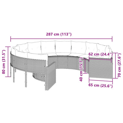 Gartensofa mit Kissen Rund Grau Poly Rattan