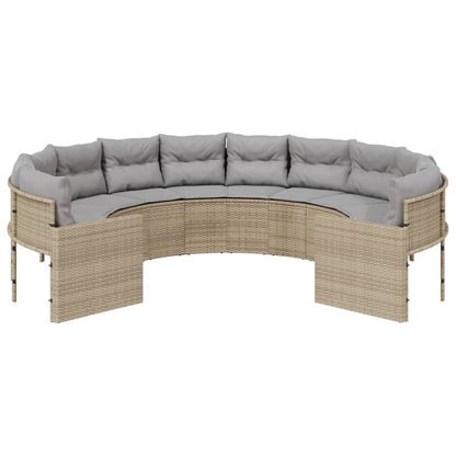 Gartensofa mit Kissen Rund Beige Poly-Rattan