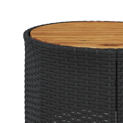 Gartensofa mit Tisch und Kissen Rund Schwarz Poly-Rattan