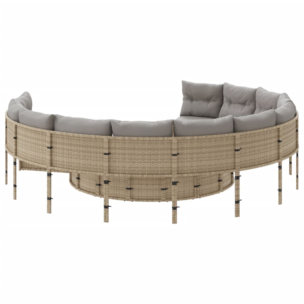 Gartensofa mit Kissen Rund Beige Poly-Rattan