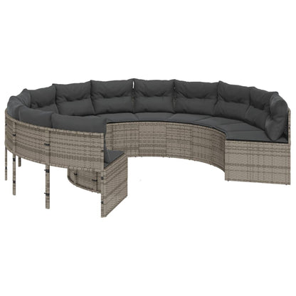 Gartensofa mit Tisch und Kissen Rund Grau Poly Rattan