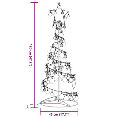 Weihnachtsbaum Kegelform mit Kugeln 80 LEDs Warmweiß 120 cm