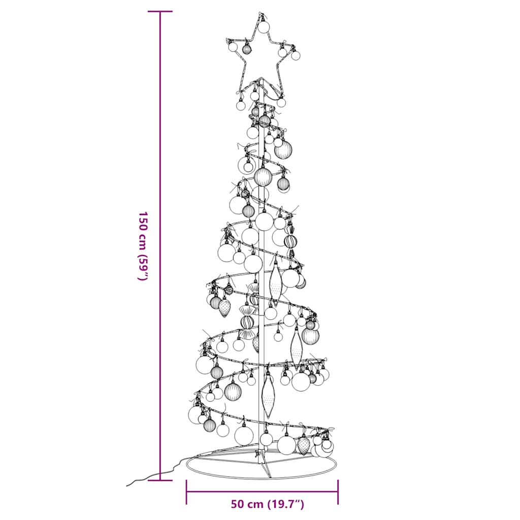 Weihnachtsbaum Kegelform mit Kugeln 100 LEDs Warmweiß 150 cm