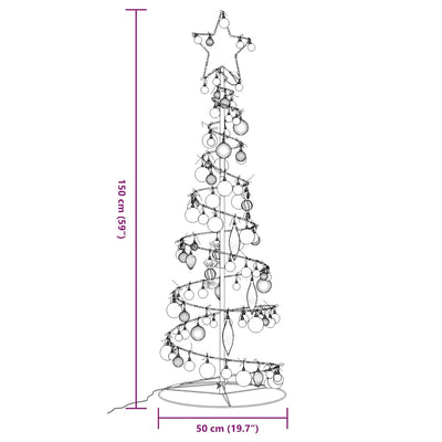 Weihnachtsbaum Kegelform mit Kugeln 100 LEDs Warmweiß 150 cm