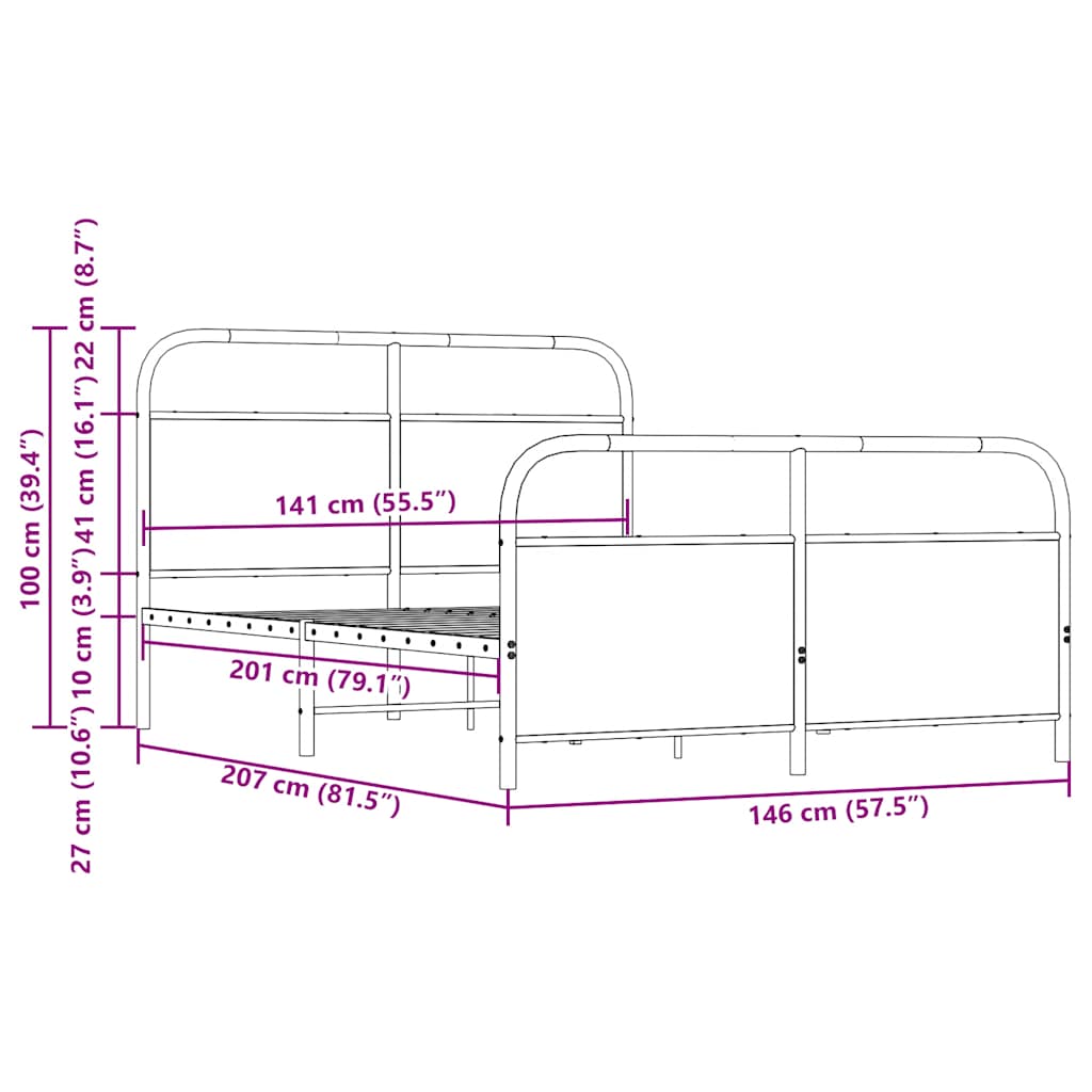 Metallbett ohne Matratze Braun Eichen-Optik 140x200 cm