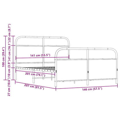 Metallbett ohne Matratze Braun Eichen-Optik 140x200 cm