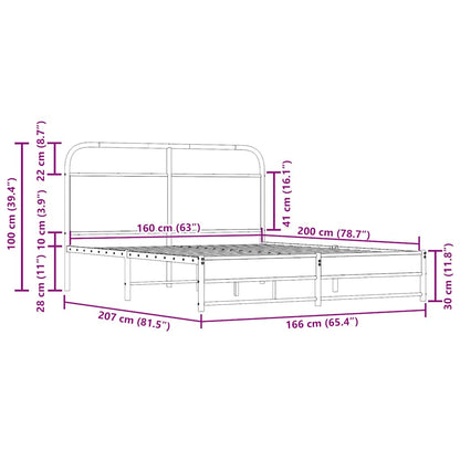 Metallbett ohne Matratze Räuchereiche 160x200 cm