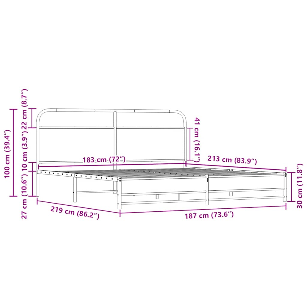 Metallbett ohne Matratze Sonoma-Eiche 183x213 cm