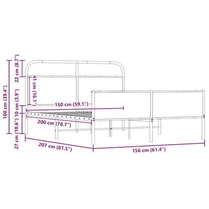 Metallbett ohne Matratze Sonoma-Eiche 150x200 cm