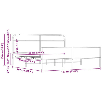 Metallbett ohne Matratze Sonoma-Eiche 180x200 cm