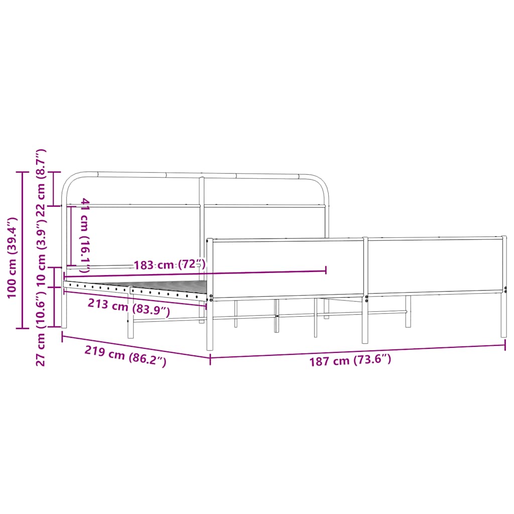 Metallbett ohne Matratze Sonoma-Eiche 183x213 cm