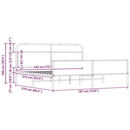 Metallbett ohne Matratze Sonoma-Eiche 183x213 cm