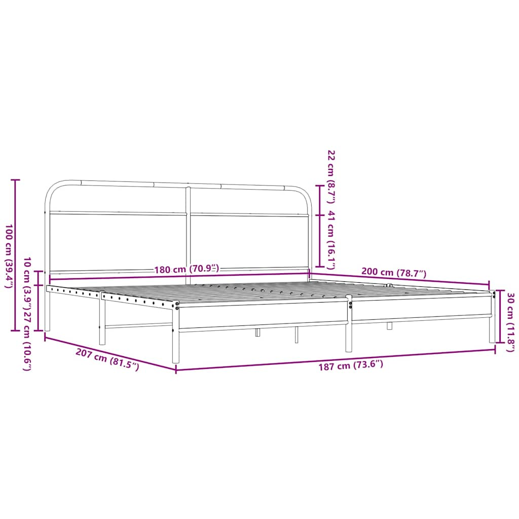 Metallbett ohne Matratze Braun Eichen-Optik 180x200 cm