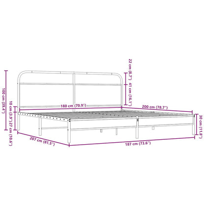 Metallbett ohne Matratze Braun Eichen-Optik 180x200 cm