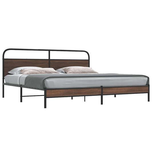 Metallbett ohne Matratze Braun Eichen-Optik 180x200 cm