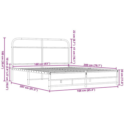 Metallbett ohne Matratze Braun Eichen-Optik 160x200 cm