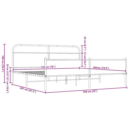 Metallbett ohne Matratze Braun Eichen-Optik 193x203 cm