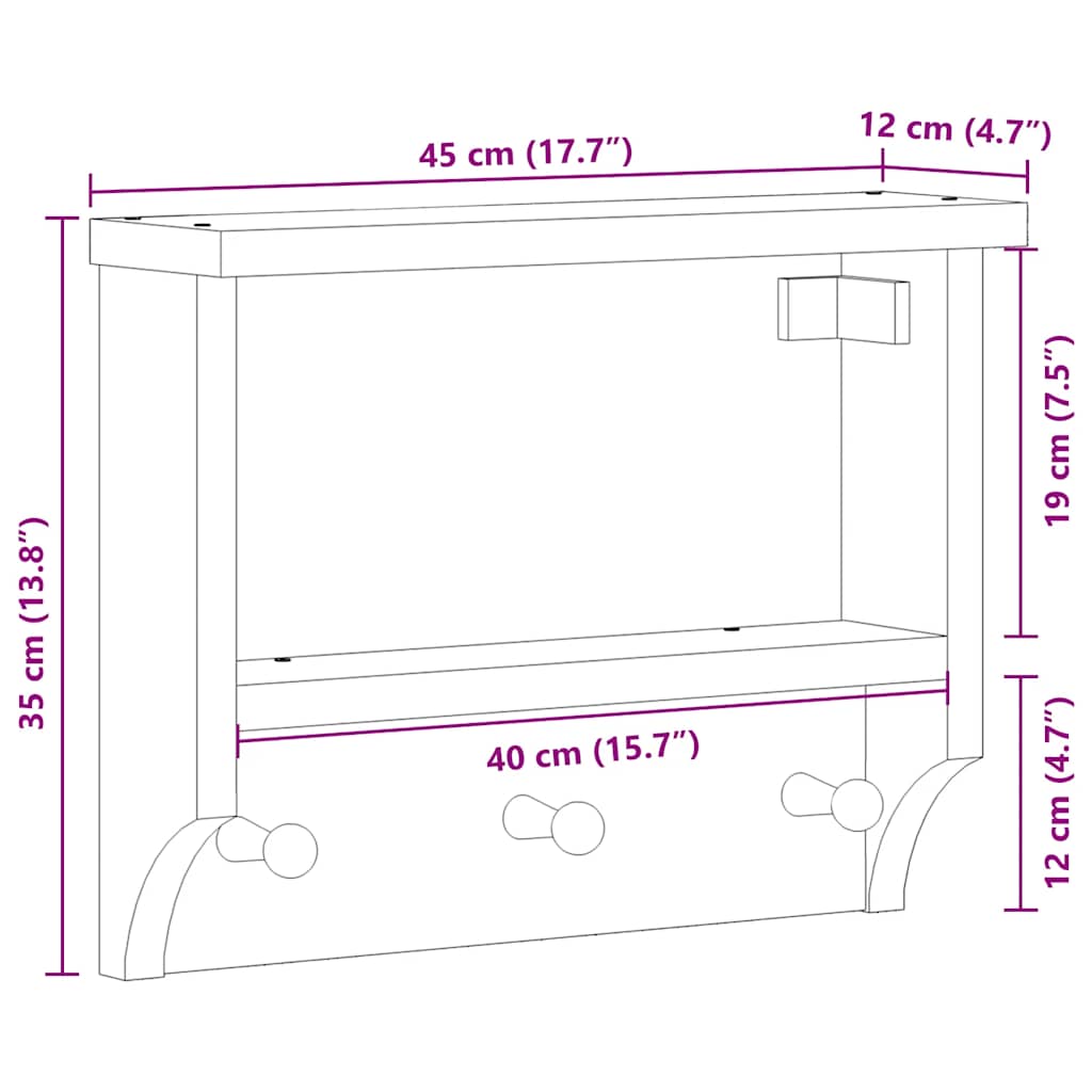 Wandgarderobe SANDNES 45x12x35 cm Massivholz Kiefer