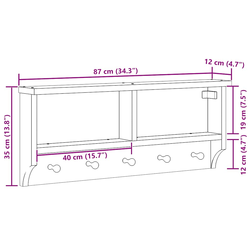 Wandgarderobe SANDNES 87x12x35 cm Massivholz Kiefer