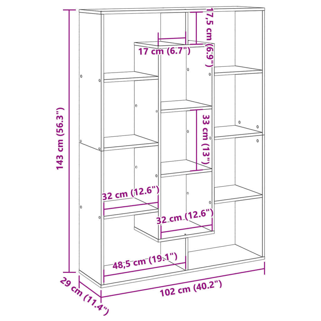 Bücherregal Grau Sonoma 102x29x143 cm Holzwerkstoff