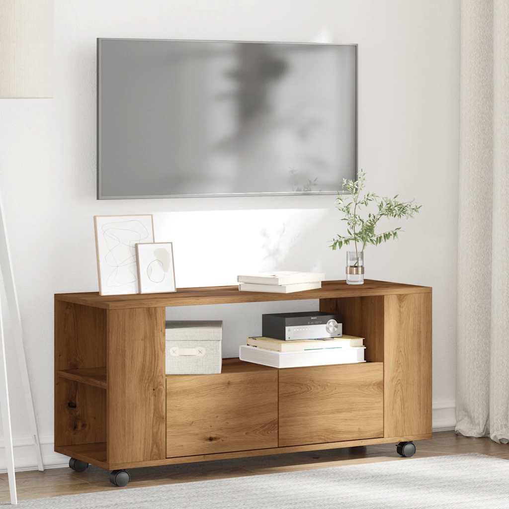 TV-Schrank mit Rollen Artisan-Eiche 102x34,5x43cm Holzwerkstoff