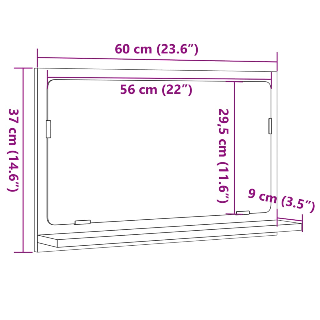 Badspiegel mit Ablage Sonoma-Eiche 60x11x37 cm Holzwerkstoff