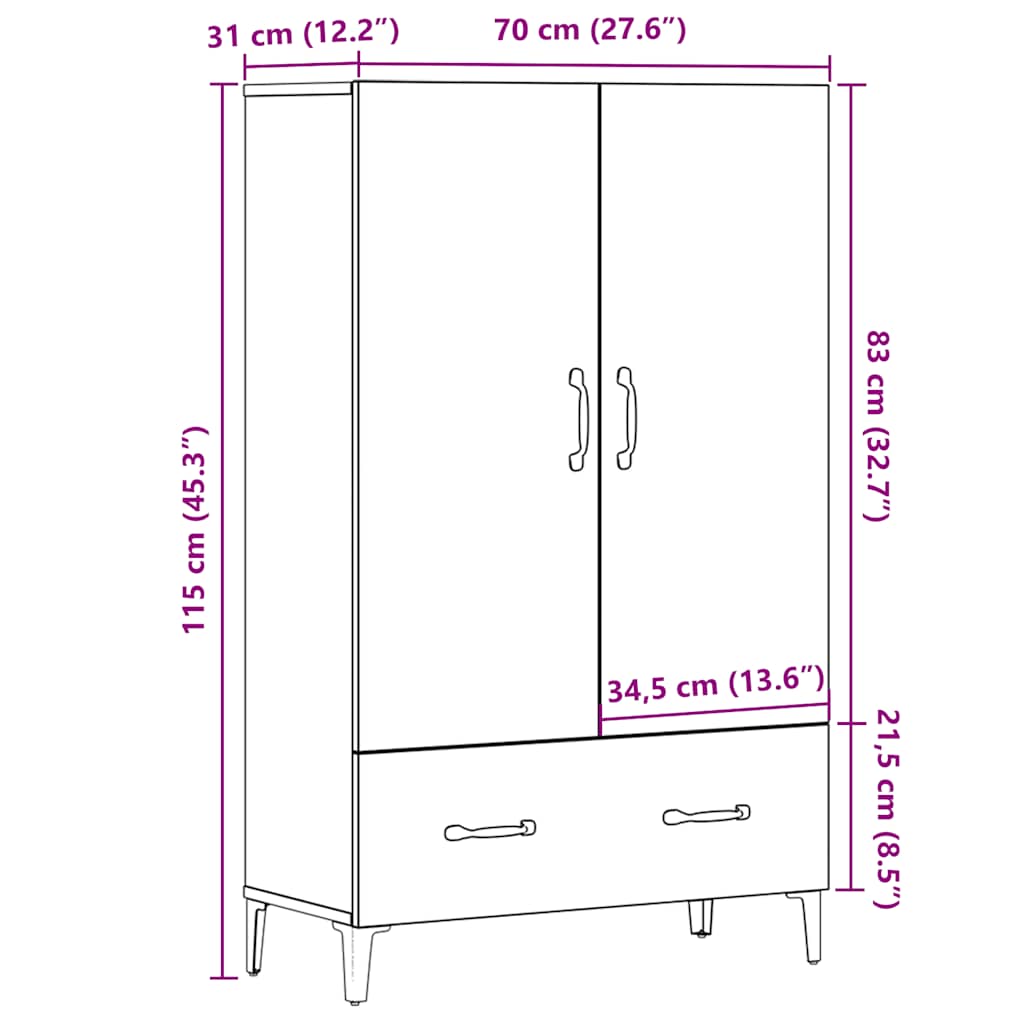 Highboard Altholz-Optik 70x31x115 cm Holzwerkstoff