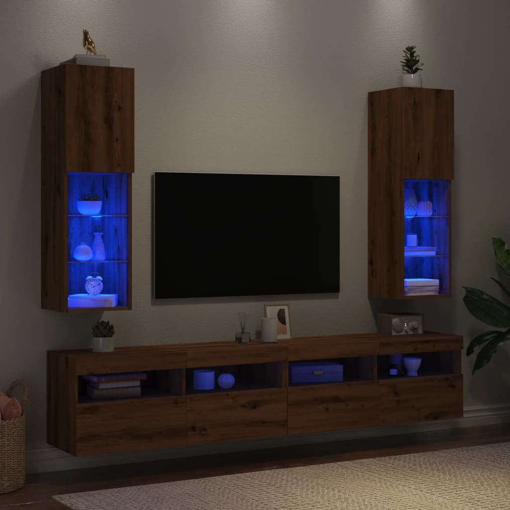 TV-Schränke mit LED-Leuchten 2 Stk. Artisan-Eiche 30,5x30x102cm