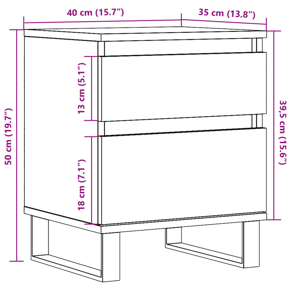 Nachttische 2 Stk. Artisan-Eiche 40x35x50 cm Holzwerkstoff