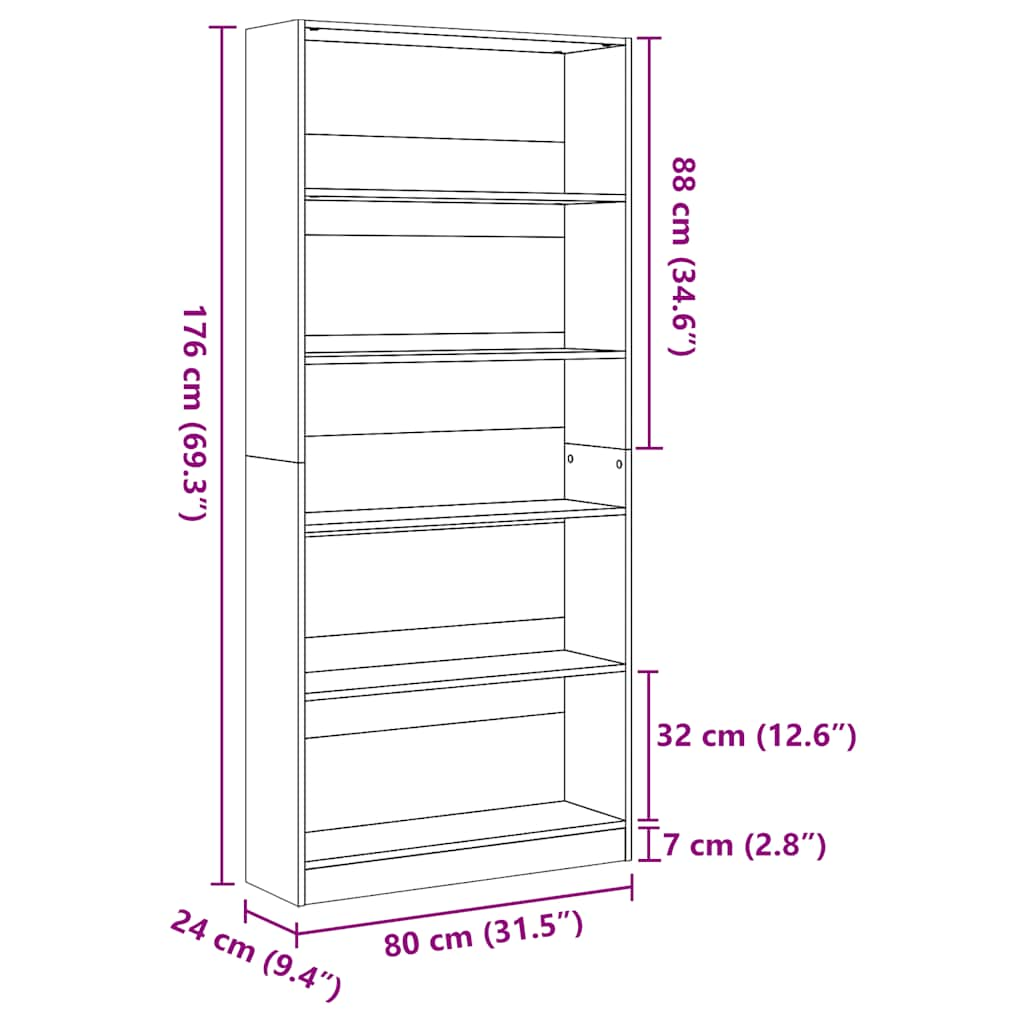 Bücherregal Hochglanz-Weiß 80x24x176 cm Holzwerkstoff