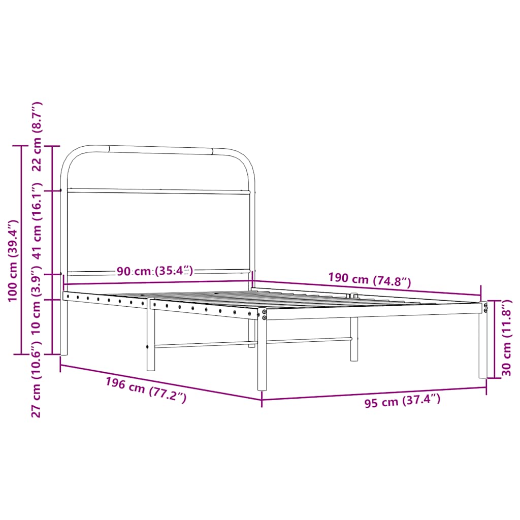 Bettgestell ohne Matratze 90x190 cm Sonoma-Eiche Holzwerkstoff