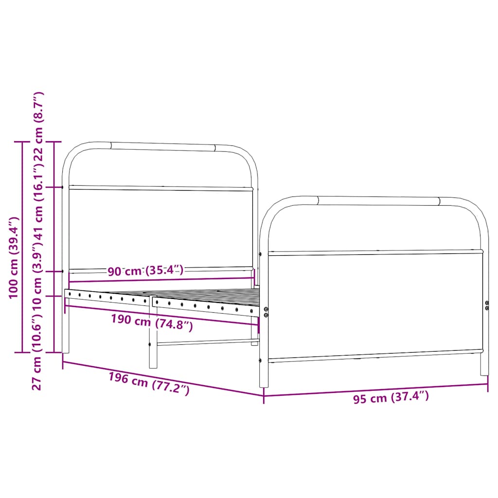 Bettgestell ohne Matratze 90x190 cm Braun Eichen-Optik