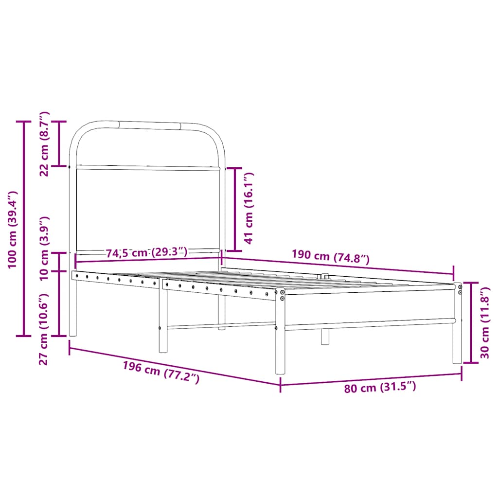 Bettgestell ohne Matratze 75x190 cm Räuchereiche Holzwerkstoff