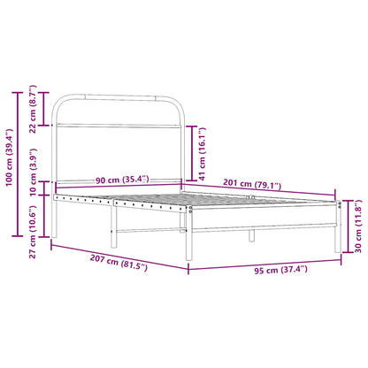 Bettgestell ohne Matratze 90x200 cm Räuchereiche Holzwerkstoff