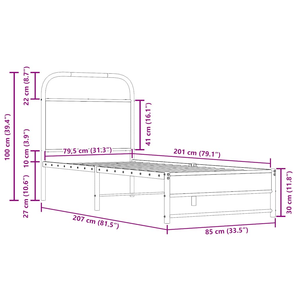 Bettgestell ohne Matratze 80x200 cm Räuchereiche Holzwerkstoff