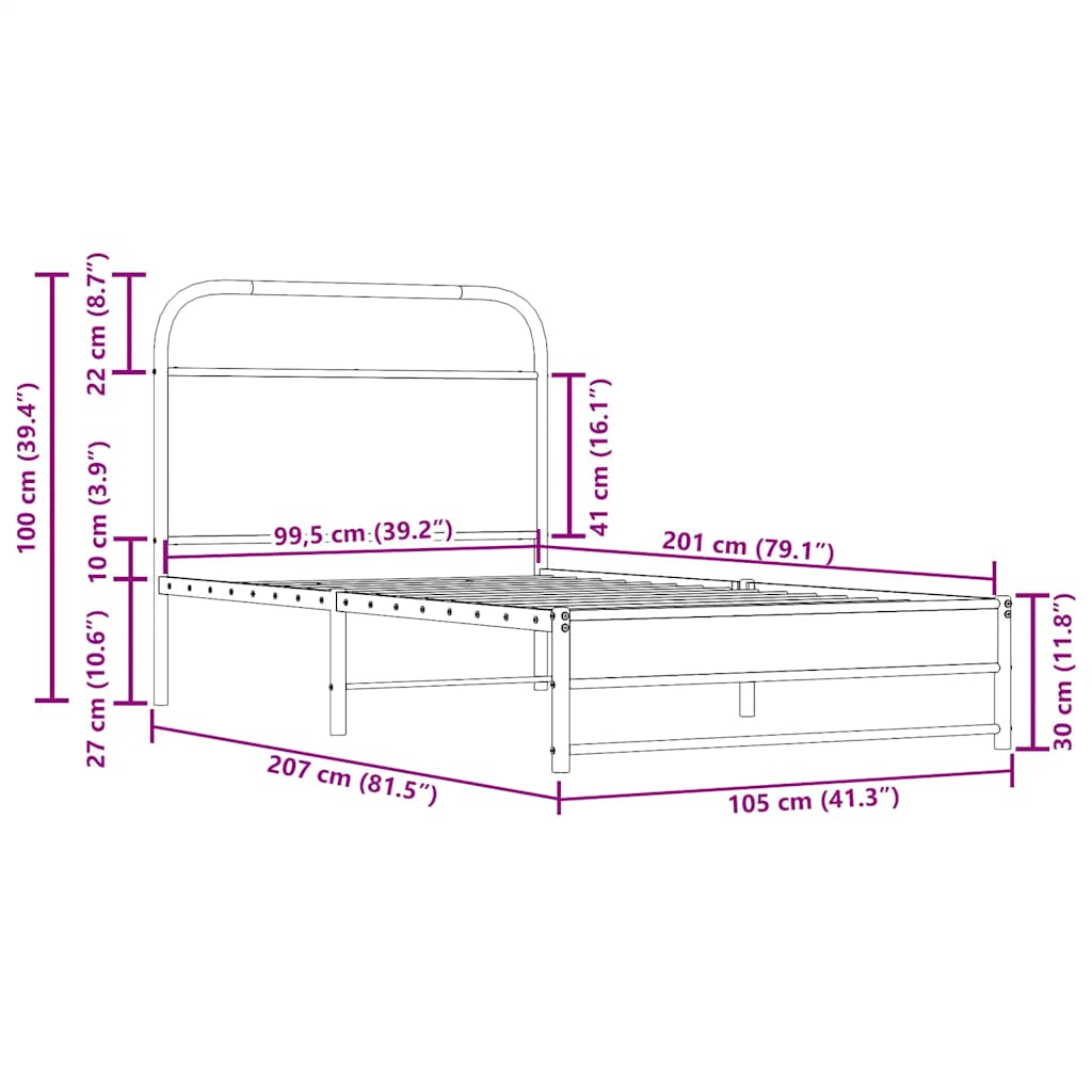 Bettgestell ohne Matratze 100x200 cm Räuchereiche Holzwerkstoff