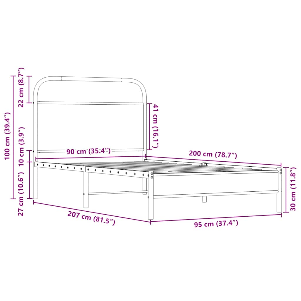 Bettgestell ohne Matratze 90x200 cm Sonoma-Eiche Holzwerkstoff