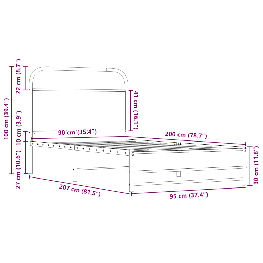 Bettgestell ohne Matratze 90x200 cm Sonoma-Eiche Holzwerkstoff